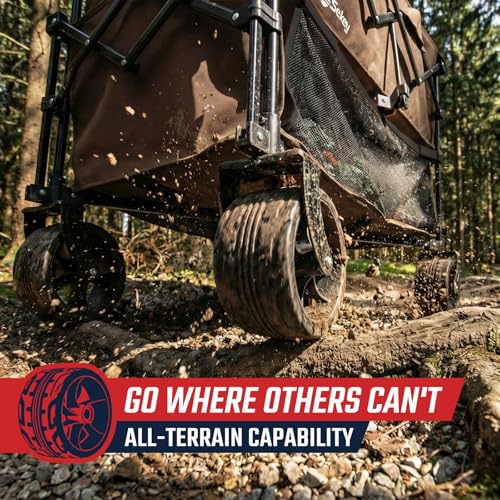 Sekey 500LBS Heavy Duty Double Decker Wagon with Extender, 400L Large Capacity Collapsible Garden Cart Fits 10x10 Canopy, All-Terrain Big Wheels with Brakes, Foldable Utility Wagon for Sports, Camping - color: Khaki