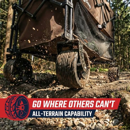 Sekey 500LBS Heavy Duty Double Decker Wagon with Extender, 400L Large Capacity Collapsible Garden Cart Fits 10x10 Canopy, All-Terrain Big Wheels with Brakes, Foldable Utility Wagon for Sports, Camping - color: Khaki