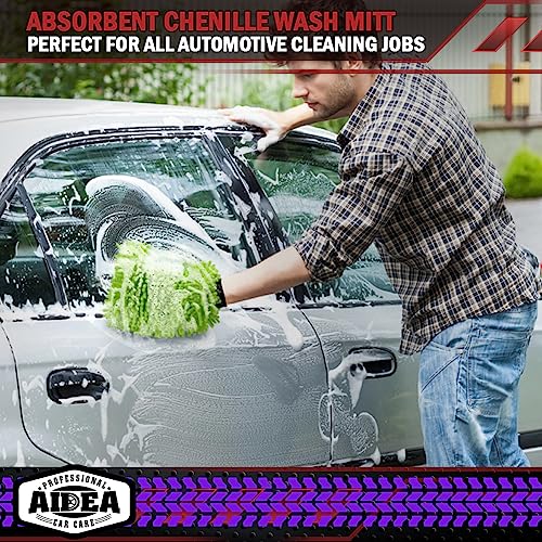 AIDEA Car Wash Mitt Microfiber, 1PK, Car Wash Brush, Green, 7.12''X10.14'' | Scratch Free Lint-Free Premium Chenille Microfiber Mitt, Cleaning Supplies, Regular Size - color: Green, size: 1PK-7.12''X10.14''