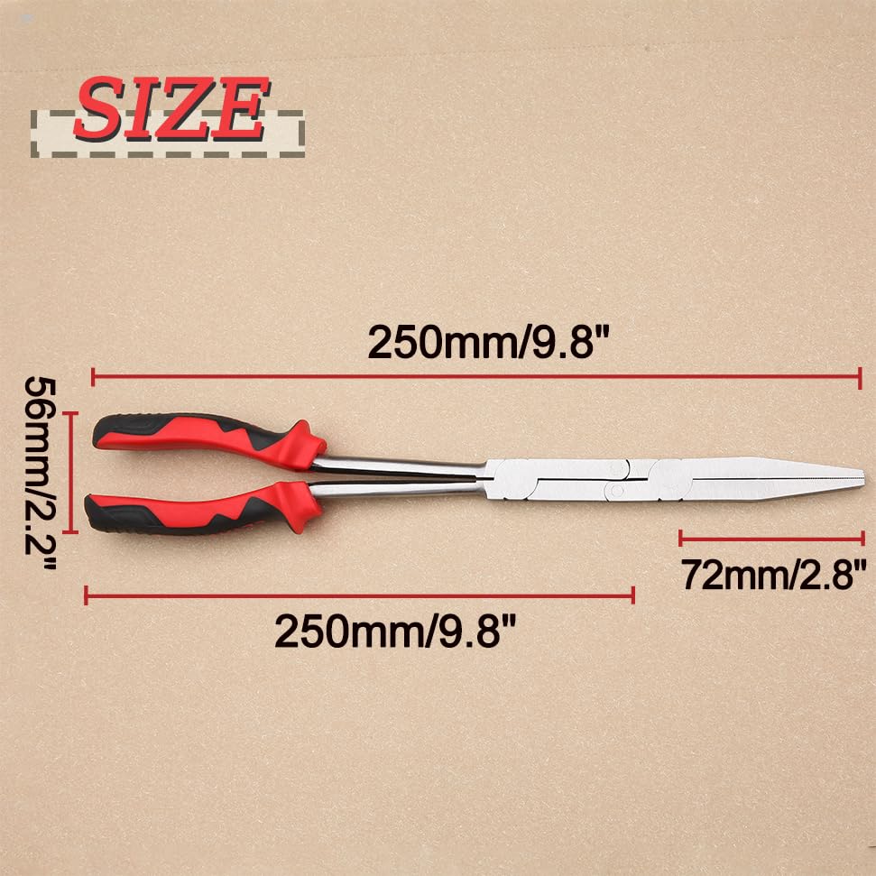 Dual Pivot Double-Joint Flat Pliers With Serrated Jaw Extra Long Reach Compound Action for Hard to Reach Narrow Spaces - style: Flat Nose