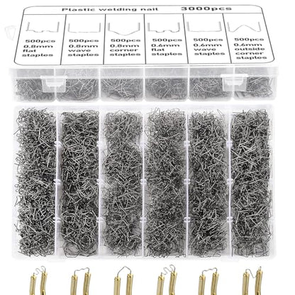 3000 PCS Plastic Welding Staples with Storage Box, 6 Different Shapes Hot Staples for Repair All Car Bumpers Cracks Daily Plastics Welder Supplies