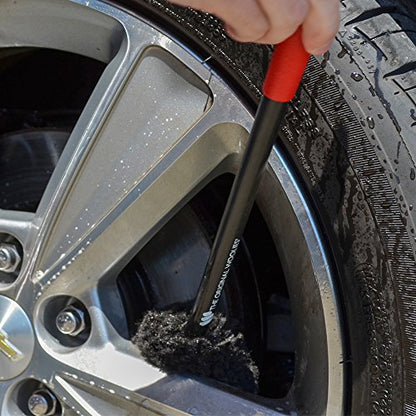 Detail King Woolie Wheel Brush - 18” Red Handle - Safest & Most Effective Brush to Clean Automotive Wheels - Professional Brush