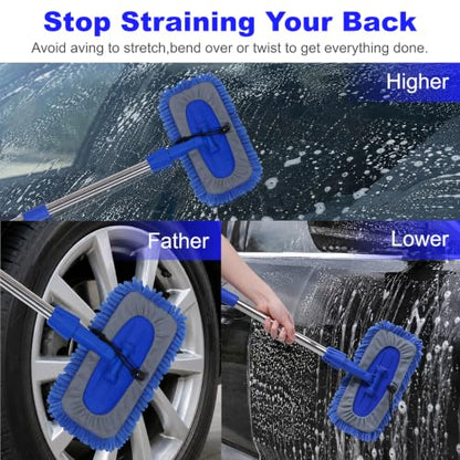 Conliwell Car Wash Brush Mop Cleaning Tool with 20"-29" Retractable Stainless Steel Handle, Wash Mop Car Detailing Cleaning Brush Care Kit for Cars Truck, Sedan, SUV, RV, Trailer