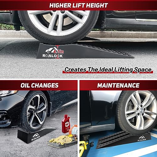 ROBLOCK Heavy Duty Car Ramps for Oil Changes and Jack Support, Portable Low Profile Car Ramps for High Lift, Vehicle Ramps for Garage, 31.5''x8.1''x4.9'', G.V.W 10000 LBS, 2 Packs
