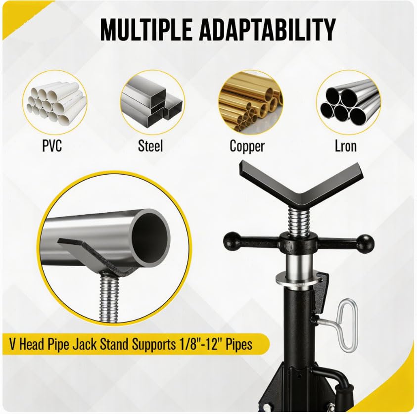 Garvee V Head Tripod Pipe Jack Stand, 1/8"-12" Pipe Support Rest, 2500 LB Heavy Duty Carbon Steel Adjustable 28"-52" Folding Portable Pipe Stand for Welding Pipe | Heavy Duty Carbon Steel Adjustable 28"-52" Folding Portable Pipe Stand for Welding Pipe - c