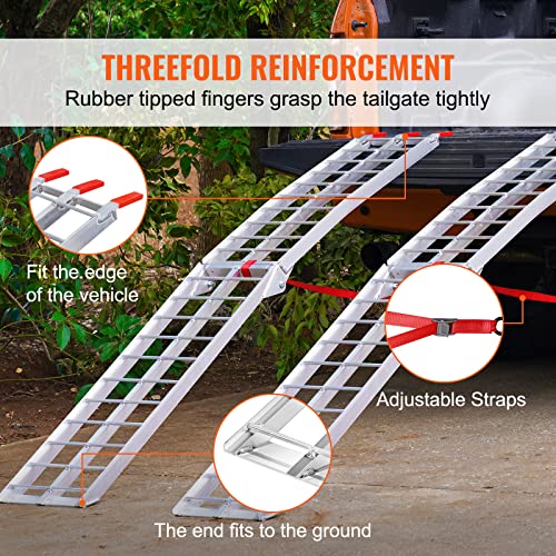 VEVOR 7.5ft Aluminum Ramps, 1500 lbs Folding Loading Ramps (2 pcs Set) for Pickup Trucks Bed, Trailers Ramp with Load Straps for Dirt Bike, UTV, ATV, Trucks, Lawn Mowers, Cargo Trailer, 89" L x 12" W - size: 1500lbs