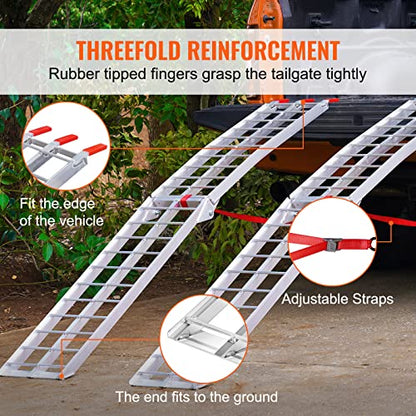 VEVOR 7.5ft Aluminum Ramps, 1500 lbs Folding Loading Ramps (2 pcs Set) for Pickup Trucks Bed, Trailers Ramp with Load Straps for Dirt Bike, UTV, ATV, Trucks, Lawn Mowers, Cargo Trailer, 89" L x 12" W - size: 1500lbs