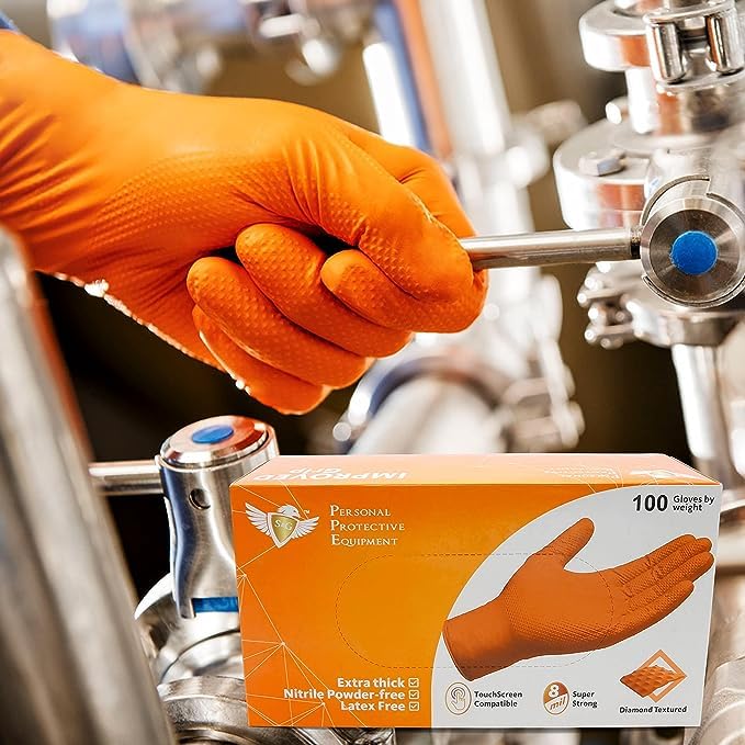 S&G Orange Nitrile Gloves Disposable Latex-Free 8Mil Thick Heavy Duty Powder-Free for Industrial, 1000 Pcs- Medium, Large, XL - size: Large
