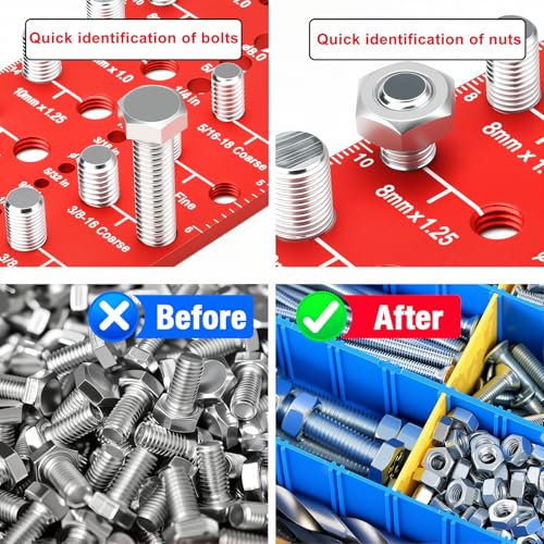 Manalete Thread Checker, 42 Nut and Bolt Thread Checker, Screw Size and Thread Identifier Gauge with 19 Standard & 15 Metric & 8 Drill Bit Gauges, Bolt Size Finder for Quickly Identify Thread Sizes - size: 42 Gauges - 19 Inch & 15 Metric &8 Drill Gauges