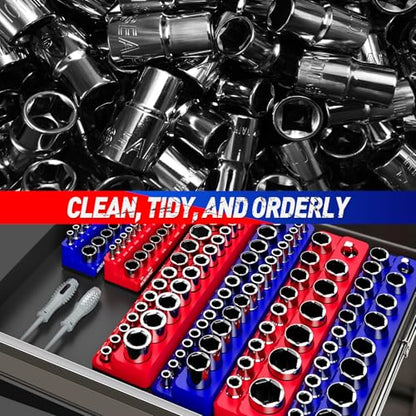 1/2 Inch Magnetic Socket Organizer,2-Pack Metric &SAE Sockets Holder Set 1/2" Drive Socket Trays, Holds 35 Pcs Standard Sockets(Socket not Included) - size: 1/2"SAE&METRIC/2PCS
