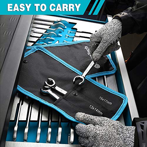 DURATECH 6-Piece Flare Nut Wrench Set, Standard & Metric, 3/8" to 11/16'' & 10-17mm, CR-V Steel, Organizer Pouch Included