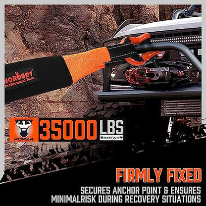 HORUSDY Nylon Heavy Duty Tow Strap Recovery Strap with Hooks 3" x 30Ft - 35,000 LBS Break Strength, 2" Shackle Hitch Receiver + 3/4 D Ring Shackles (2pcs), Recover Your Vehicle Stuck in Mud/Snow - style: 35,000 LBS Break Strength, 2" Shackle Hitch Receive
