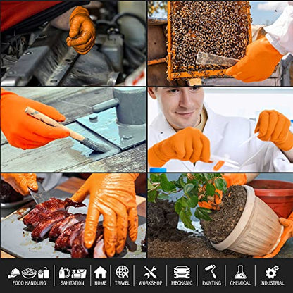 Dura-Gold Duratection 8 Mil Orange Super Duty Diamond Textured Nitrile Disposable Gloves - size: Large