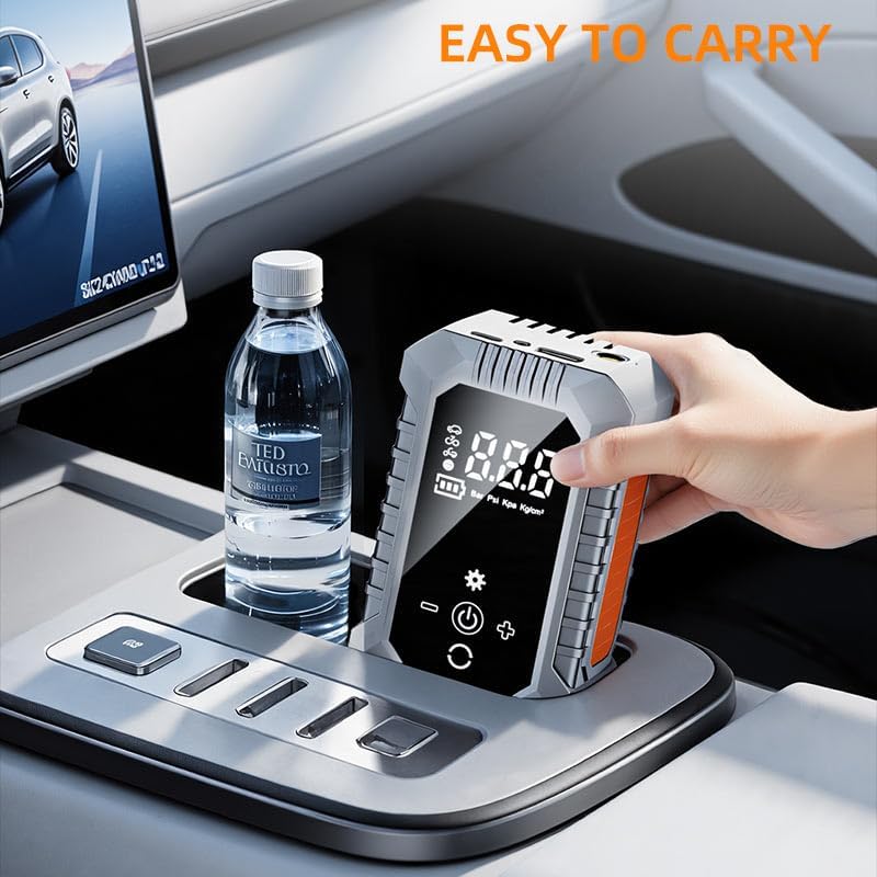 Cordless Tire Inflator Portable Air Compressor - 3600mAh Rechargeable Car Tire Pump with Digital Pressure Gauge, LED Light, Auto Shut Off, Dual Power Source for Car, Motorcycle, Bicycle, Balls