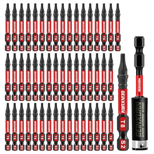 Geinxurn 51 Pieces T8 Impact Tough Magnetic Screwdriver Bit Set, 2 In. #8 Torx Head Power Bit Set, S2 Alloy Steel T8 Star Bit with 1Pc Impact Bit Holder - size: 2"-51PCS, style: T8