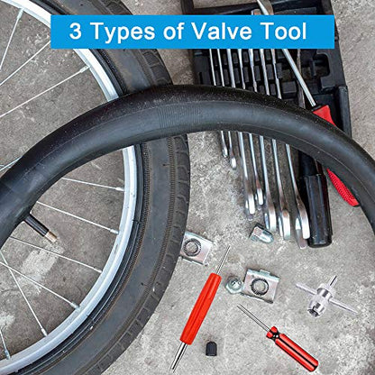 Riseuvo 6Pcs Tire Valve Stem Removal Tool - Single and Double Heads Valve Core Remover, 4-Way Valve Tool Great Tire Repair Tool, 10pcs Valve Stem Caps, 20pcs Valve Stem Core