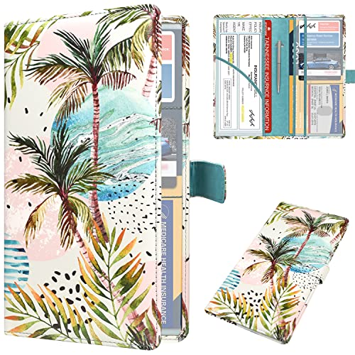 DMLuna Car Registration and Insurance Holder, Leather Vehicle Card Document Glove Box Organizer, Auto Truck Compartment Accessories for Essential Information, Driver License Cards, Coconut Tree - color: Coconut Tree, size: Magnetic Closure Style
