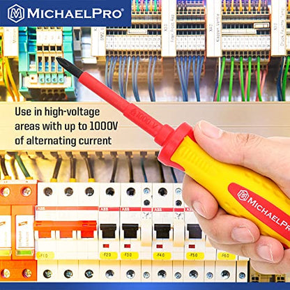 MichaelPro 6.5 x 150mm 1000V VDE Insulated Screwdriver, Electrician Tools, Slotted Screwdriver with Magnetic Tip, CR-MO Steel Blade, 10,000V Tested and Certified for Electrician Safety - MP002033 - size: 1-Piece 6.5 x 150mm Slotted