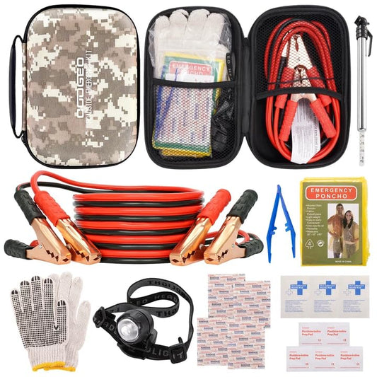 Car Roadside Emergency Kit with Battery Jumper Cables,Car Accessories for Men or Women,Automotive Safety Kit for Car,Vehicle,Truck or SUV,Gifts for Men or Him,Camouflage - color: Camouflage, size: 9 Pcs