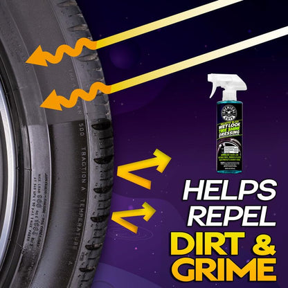 Chemical Guys, Galactic Black Wet Look Tire Shine Spray, High Gloss, 16 oz | Sprays on evenly and dries to the touch without sling, leaving a durable finish that holds up through rain and washes - size: 16 Fl Oz