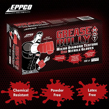 EPPCO Grease Bully 7-Mil Red Nitrile Gloves Disposable Powder Free, Latex Free Textured Superior Grip Glove for Mechanics - style: Xl, Case of 900