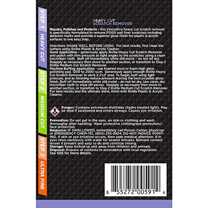 Rolite 3 Step Scratch Removal System for Clear Plastic and Acrylic Surfaces - Heavy Cut, Medium Cut and Ultra Fine Combo Set Removes Scratch and Swirl Marks, 3 - 4 Ounce Bottles