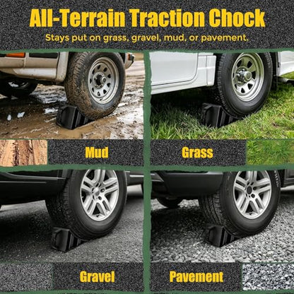 Camper Wheel Chocks, Anti-Slip Tire Blocks, Easy to Place & Remove | Portable Wheel Stoppers for RV Camping & Trailer Parking, Stackable Stabilizers with Secure Grip on Gravel, Mud & Slopes