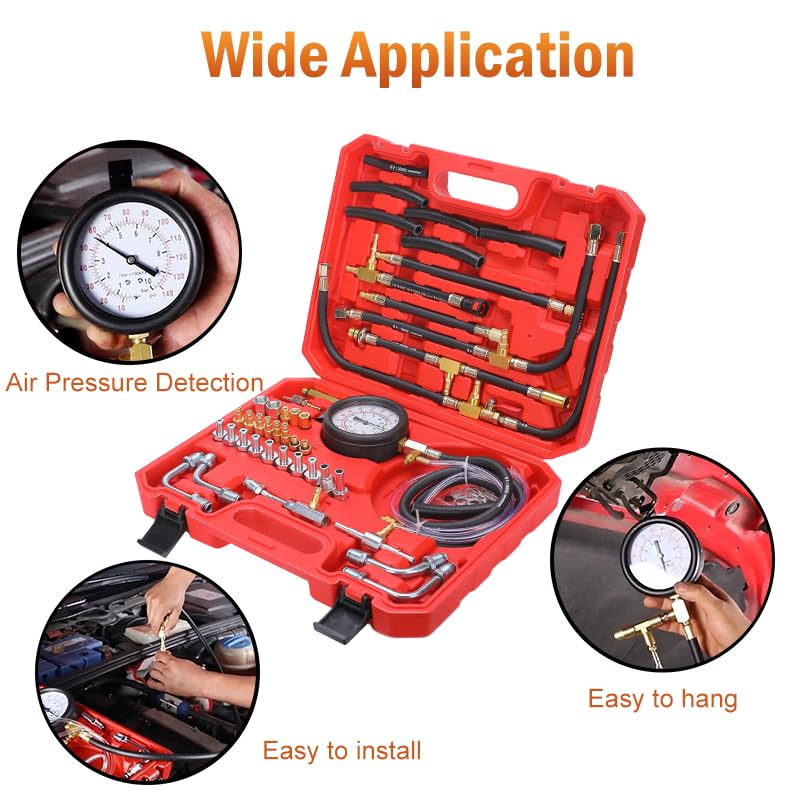0-140PSIFuel Injection Pressure Tester Kit, Pro Fuel Pressure Tester Kit, Car Truck Motorcycle Diagnostic Tool - color: red-2