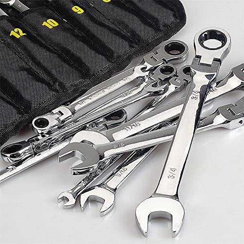 FLZOSPER 24-Piece Flex-Head Ratcheting Wrench Set, Metric & SAE Chrome Vanadium Steel Hand Combination Wrench Spanner with Portable Carrying Bag