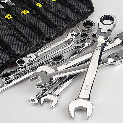 FLZOSPER 24-Piece Flex-Head Ratcheting Wrench Set, Metric & SAE Chrome Vanadium Steel Hand Combination Wrench Spanner with Portable Carrying Bag