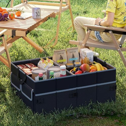 Car Trunk Organizer, 13 Gallon Collapsible Cargo Storage Box with Removable Divider & 6 Pockets, 3-Compatment Trunk Container with Securing Straps & Non-Slip Bottom for SUV, Sedan - size: 13 Gallon