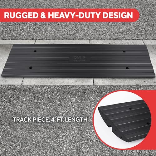 Car Vehicle Curbside Driveway Ramp - 4ft Heavy Duty Rubber Threshold Bridge Track Curb Ramp, for Loading Dock, Garage, Sidewalk, Truck, Scooter, Bike, Motorcycle, Wheelchair Mobility - Pyle PCRBDR21 - size: 2-Pack