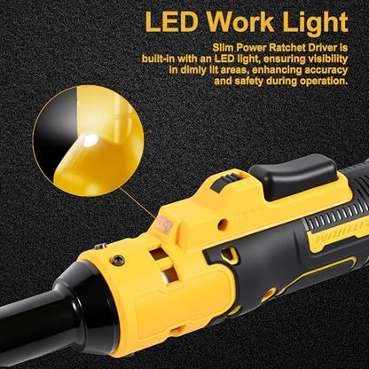 3/8" Electric Cordless Ratchet Wrench Compatible with Dewalt 20V Series Batteries, 80 N.m Battery Powered Slim Power Ratchet Driver with Extended 6” Neck LED Light Variable Speed Trigger (Tool Only)