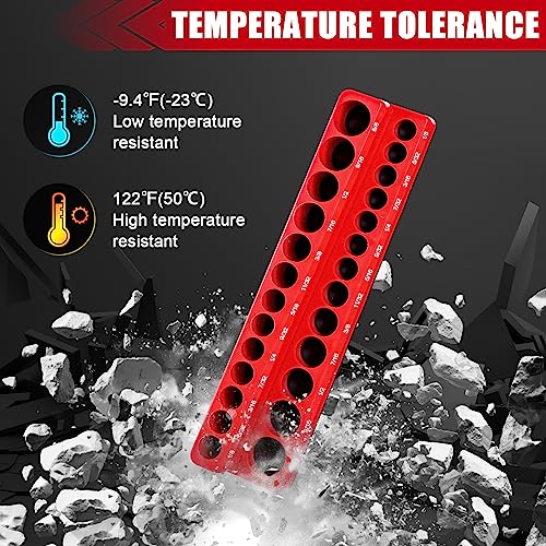 2-Piece Magnetic Socket Holder - 1/4 Inch Drive Metric SAE Socket Trays Tool Storage Set - Holds 52 Sockets for Tool Box Drawer