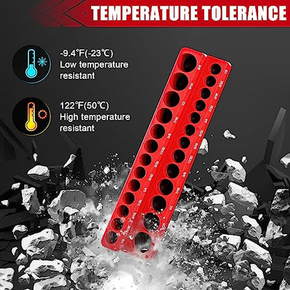 2-Piece Magnetic Socket Holder - 1/4 Inch Drive Metric SAE Socket Trays Tool Storage Set - Holds 52 Sockets for Tool Box Drawer