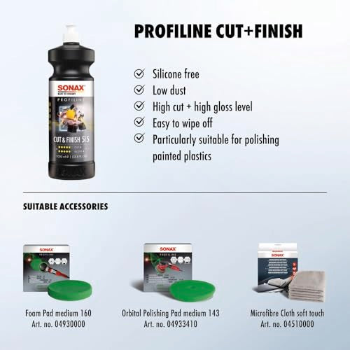 SONAX Cut & Finish 225300 | High Performing Polish/Compound | Rated 5 Cut & 5 Gloss | Removes Paint Defects, P1500 Sanding Marks & Water Spots | Long Work Time & Easy Wipe-Off | Silicone-Free | 1000ml - size: 1L
