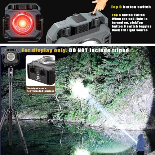 COB Work Light Rechargeable Magnetic Work Lights 1500LM with Stepless Dimming Flashlights Waterproof 360°Foldable COB Flood Light for Camping, Fishing, Car Repair, Hiking,Garage,Job Site Lighting