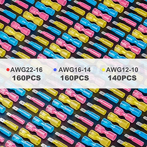 haisstronica 460PCS Heat Shrink Spade Connectors,AWG 22-10 Female and Male Wire Connectors,Quick Disconnect Spade terminlas - size: AWG 22-10, style: Male&Female Kit 460PCS