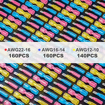 haisstronica 460PCS Heat Shrink Spade Connectors,AWG 22-10 Female and Male Wire Connectors,Quick Disconnect Spade terminlas - size: AWG 22-10, style: Male&Female Kit 460PCS
