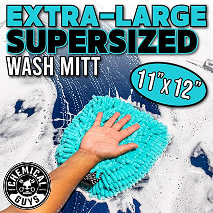 Chemical Guys, X-Large Chenille Noodle Wash Mitt, Teal, Ultra Plush, 2 Pack | Ultra-plush oversized noodle mitt holds maximum foam and traps grit for safe, scratch-free washing, two pack