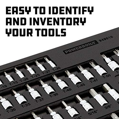 Powerbuilt 64 Piece Bit Socket Set, Hex, Torx, Specialty Bits, Up to 4 Inch Length, Long Reach E-Torx, Laser-Cut Organizing Tray, 949010 - size: 64pc,Bit Socket, style: 64 Piece Bit Socket