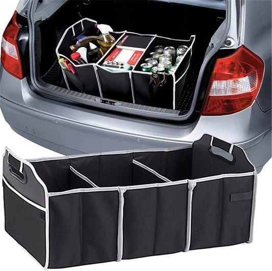 Car Trunk Organizer with 3 Compartments Folding Storage for Car, Large Capacity Cargo insulated Storage Boxes, Portable Waterproof Bags for Cargo Trunks, Universal SUV, Truck, Van Accessories - color: Black