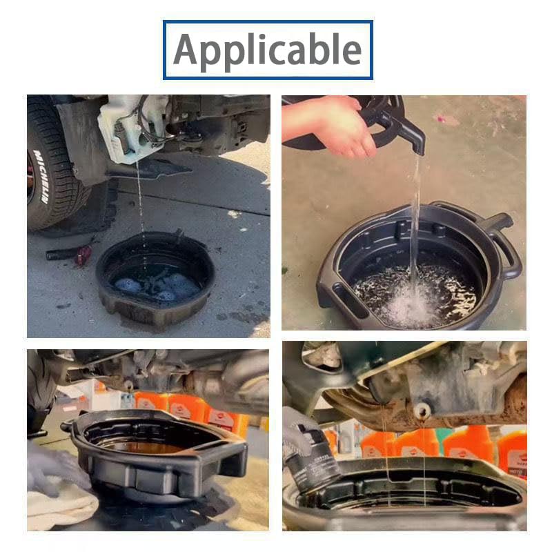 Spill Proof 10L Plastic Oil Drain Pan, Black Anti Splashing Motor Oil Catcher Pan for Home Work Shop, Lightweight and Easy to Handle