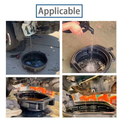 Spill Proof 10L Plastic Oil Drain Pan, Black Anti Splashing Motor Oil Catcher Pan for Home Work Shop, Lightweight and Easy to Handle