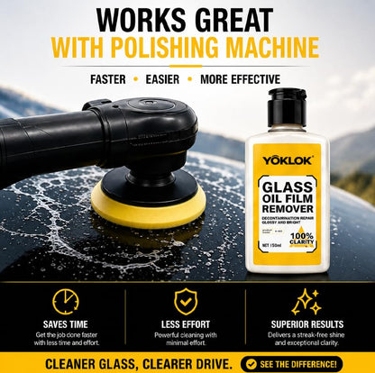 Glass Oil Film Remover for Car Windows, Professional Windshield Cleaner & Restorer, Eliminates Water Spots, Grime & Night Glare, Auto Glass Stripper Kit with 2 Sponges, 150ml (5.1oz)