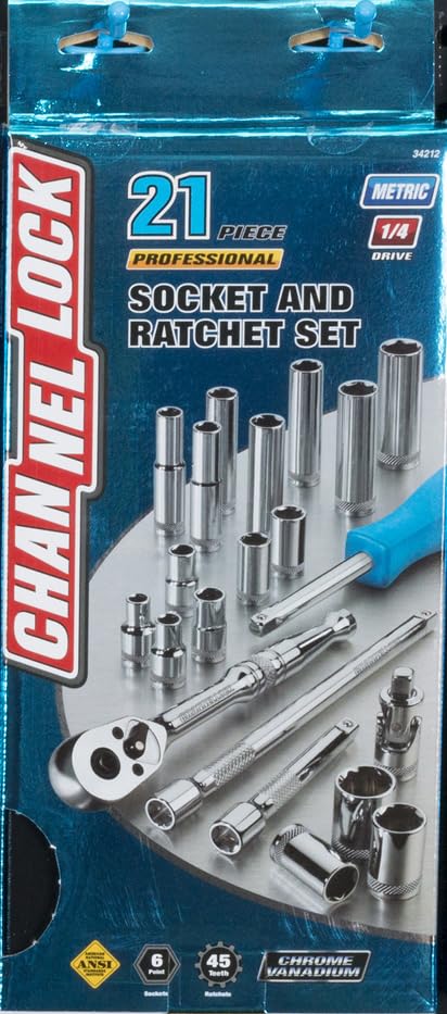 Channellock 34212 1/4" Drive Metric Socket set, 21 Piece - size: 21 Piece Metric - 1/4" Drive