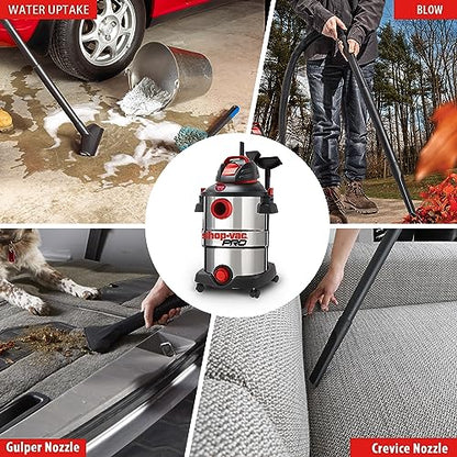 Shop-Vac 12 Gallon 6.0 Peak HP Wet/Dry Vacuum, Stainless Steel Tank, 3 in 1 Function Portable Shop Vacuum with Attachments, Drain Port, Ideal for Jobsite, Garage & Workshop. 5926211 - size: 12 Gallon