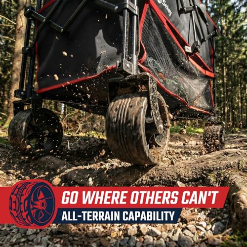 Sekey 500LBS Heavy Duty Double Decker Wagon with Extender, 400L Large Capacity Collapsible Garden Cart Fits 10x10 Canopy, All-Terrain Big Wheels with Brakes, Foldable Utility Wagon for Sports, Camping - color: Red