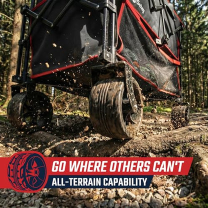 Sekey 500LBS Heavy Duty Double Decker Wagon with Extender, 400L Large Capacity Collapsible Garden Cart Fits 10x10 Canopy, All-Terrain Big Wheels with Brakes, Foldable Utility Wagon for Sports, Camping - color: Red