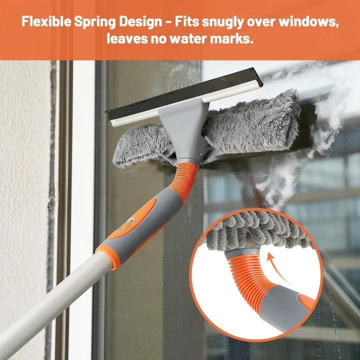 Eazer Window Squeegee Cleaner Tool, 2-in-1 Window Cleaning Kit with 62'' Extension Pole, Window Washer Equipment for Cars, Indoor & Outdoor Glass - Includes 2 Microfiber Cloths - size: 62inch